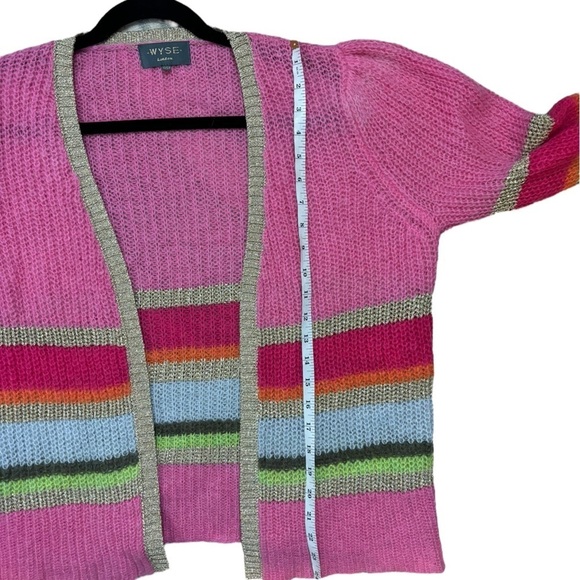 WYSE London Luxury Angela Stripe Mohair Cardigan Pink Metallic Gold Size S/M - Picture 6 of 8